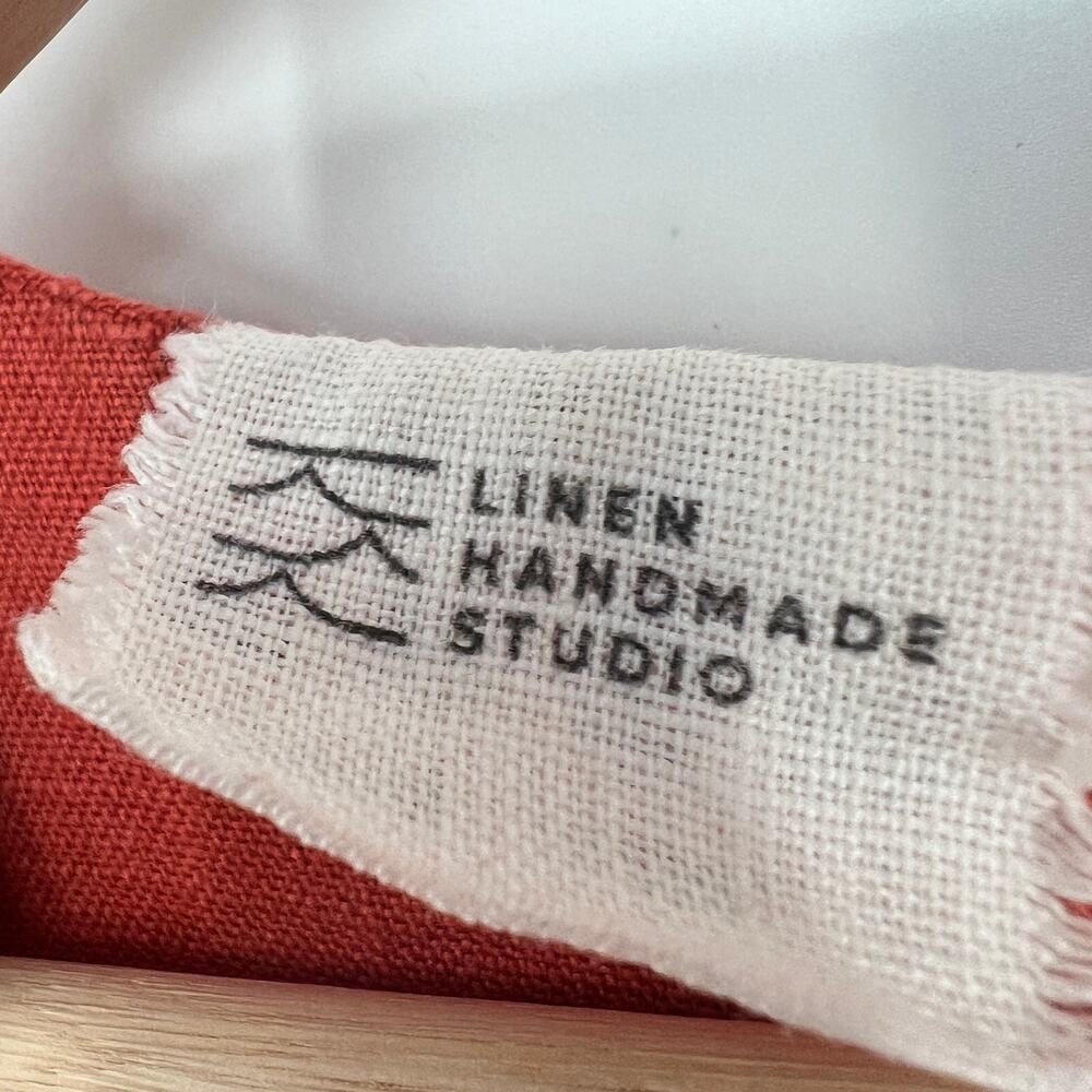 Linen Handmade Studio A Line Sicily Dress Womens 16 Red Clay V Neck Midi READ - Picture 6 of 11